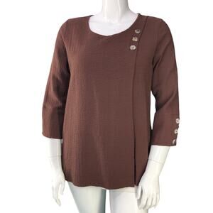 Soft Surroundings Women Size M Kaari Tunic Top Round Neck 3/4 Sleeve Brown